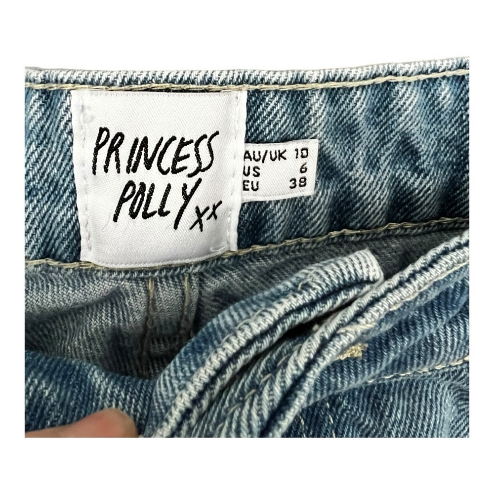 Princess Polly Patchwork Jeans Women Light Denim High Rise Straight Leg sz 6 - Picture 3 of 4